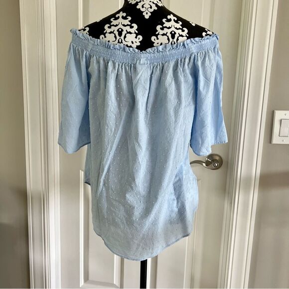 H&M Off the Shoulder Blouse Short Sleeve Top Light Blue Size 10 - Picture 4 of 7
